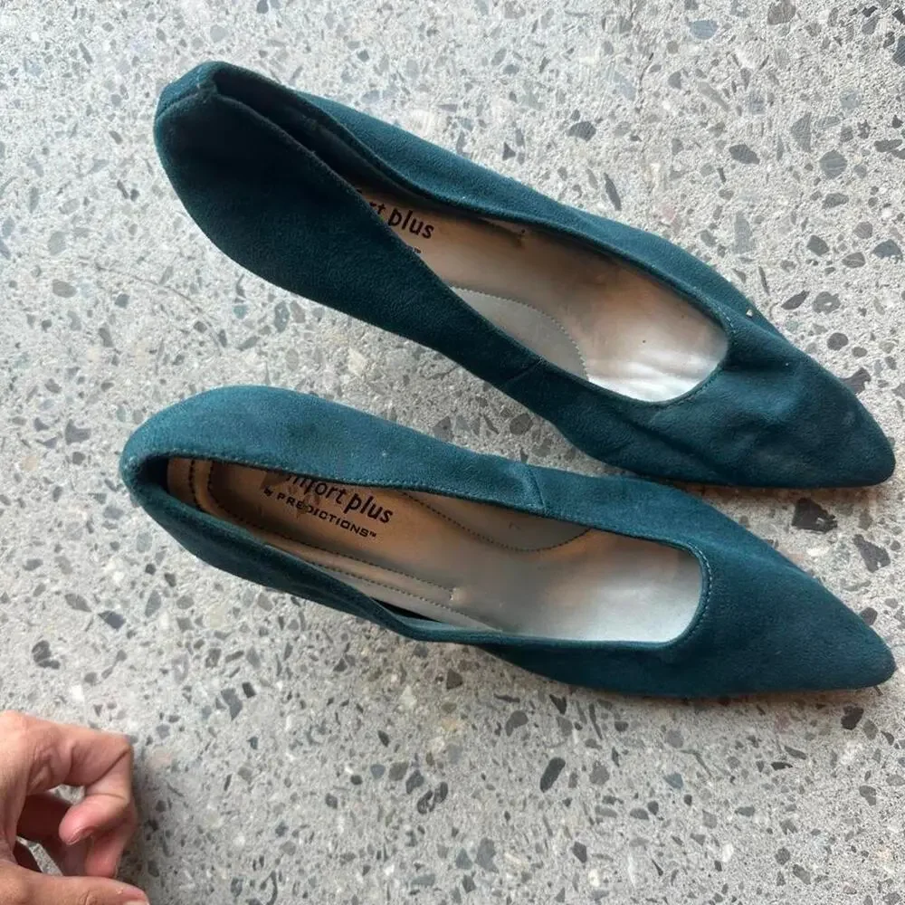 Comfort Plus by Predictions 7.5 Teal Faux Suede Pointed Toe Heels
